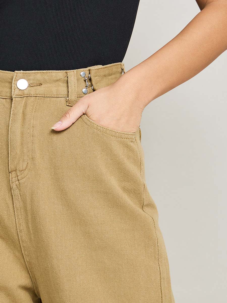 Linen Club Peach Solid Adjustable Waist Trouser for men